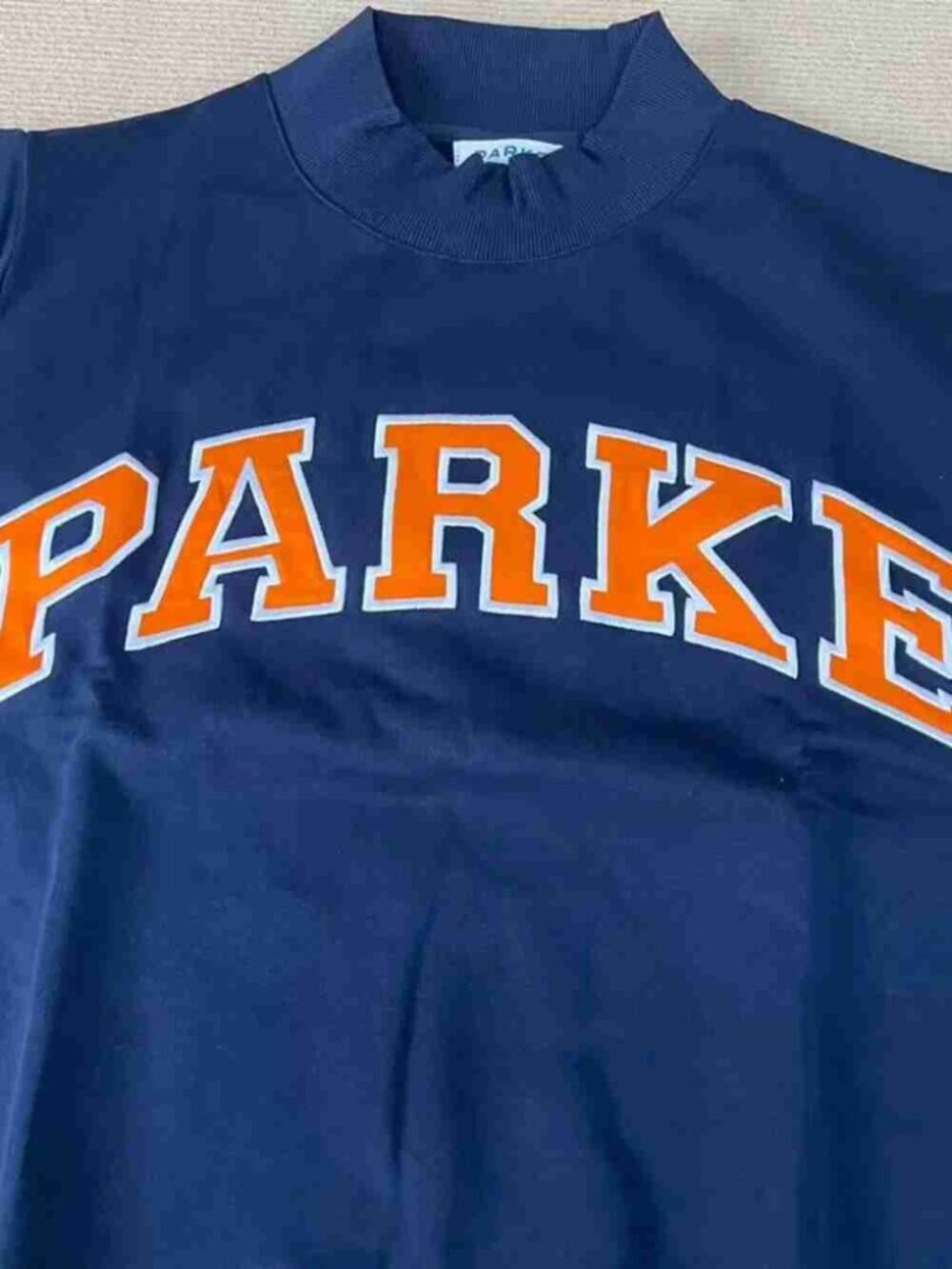 PARKE Dark Blue Mock Neck Orange Varsity Logo Sweatshirt - Picture 5 of 6